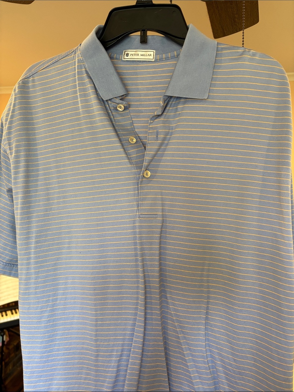 Peter Millar Blue Polo with Thin White Stripes